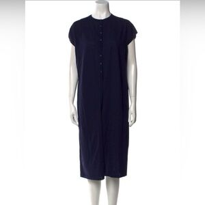 Women’s Lafayette 148 Crew Neck Midi Length Dress, Navy Blue, Size Large,